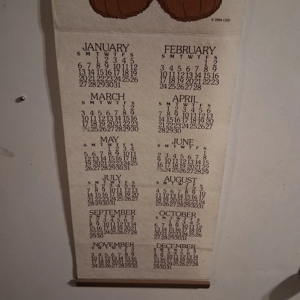 Vintage 1985‎ Teddy Bear Felt Wall Calendar Kitsch Cute!